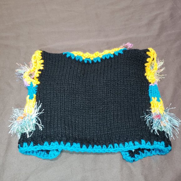 Hand Knit Vest Gabriola Island BC Stripe Pattern Frill Wood Closure Brand New - Picture 2 of 7